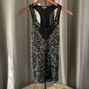 SALE! Express Black Sequined Top Sexy Cami Sophisticated Modern Layer Chic Sz XS